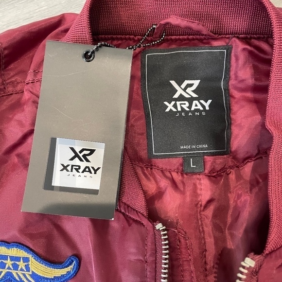 XRAY Burgundy Patched Flight Men's Bomber Jacket - Picture 7 of 8